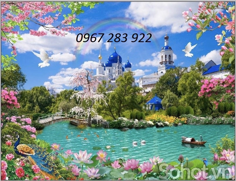 Tranh tường hoa sen trang trí sang trọng