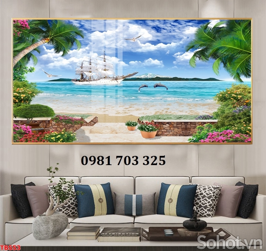 Gạch tranh 3D đẹp hình thuyền buồm