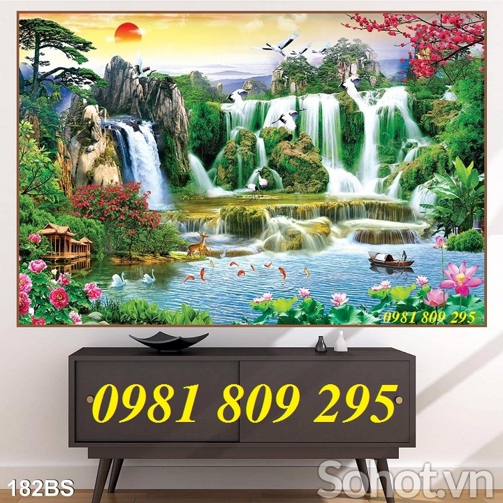 tranh gạch phong thủy sơn thủy 3d
