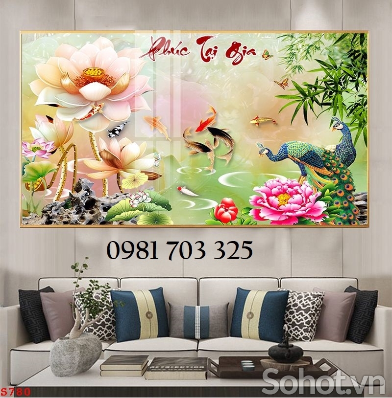Tranh gạch hoa sen trang trí nhà