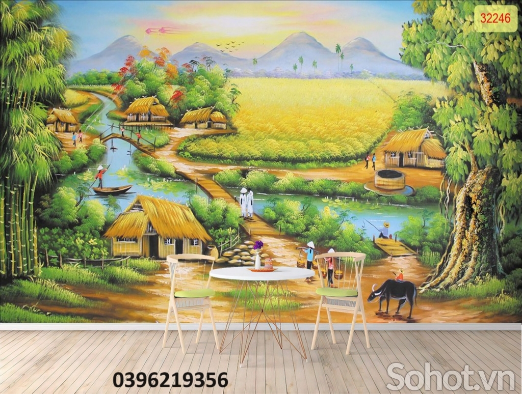 Tranh gạch đẹp đồng quê 3d
