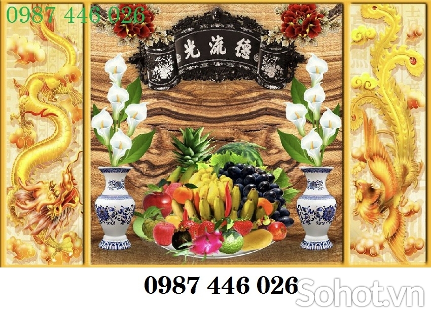 Gạch tranh phòng thờ, tranh ốp tường ban thờ HP82
