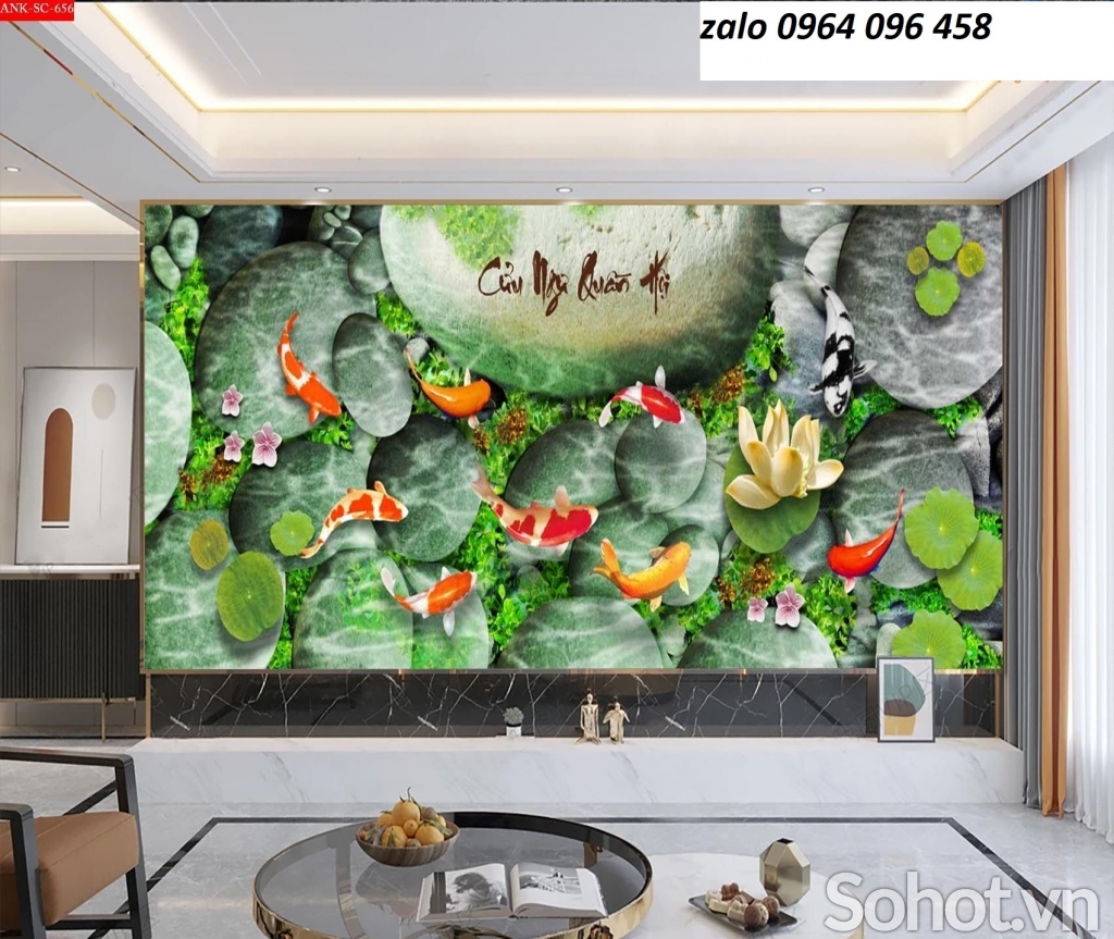 Tranh gạch 3d cửu ngư quần hội - 9393B