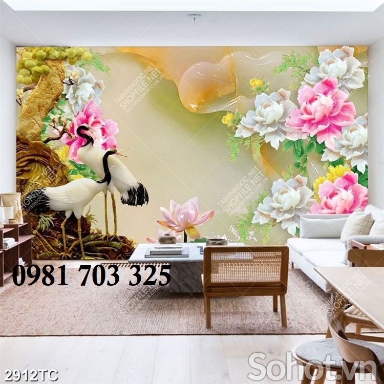 Tranh 3D tùng hạc, tranh gạch men phong thủy