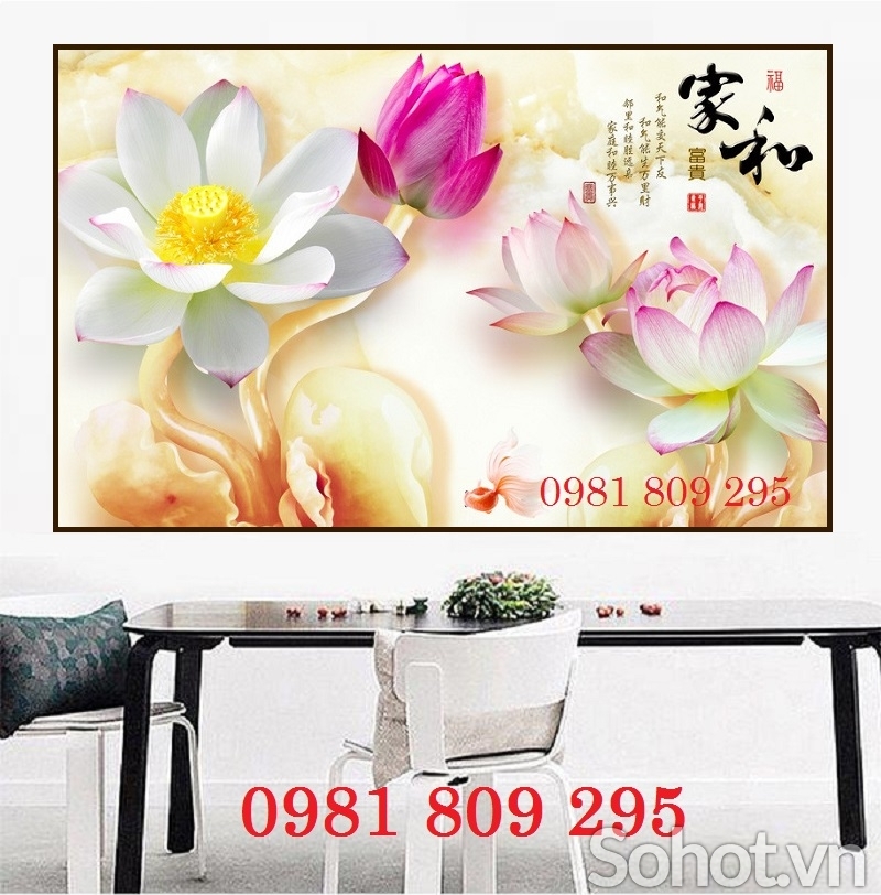 Tranh gạch sứ ngọc , tranh 3d hoa sen