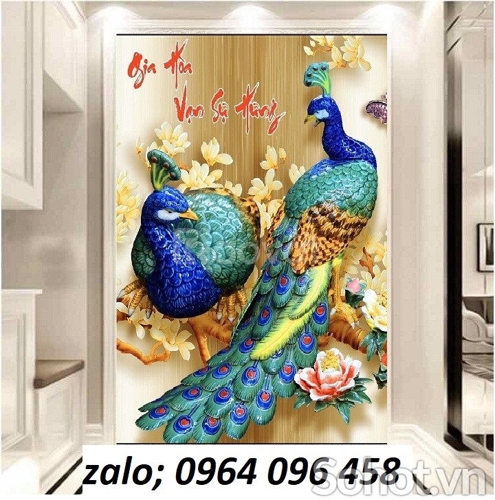Tranh gạch ốp tường chim công phong thủy - TEVCC5
