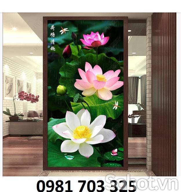 Tranh hoa sen phong thủy, tranh gạch men 3D