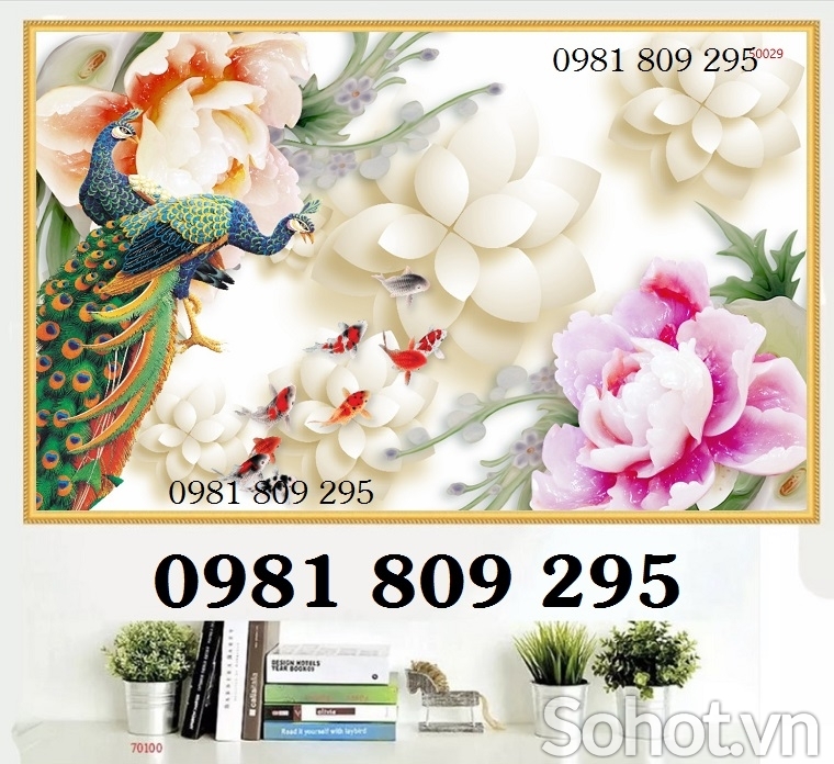 Tranh gạch men chim công phong thủy GP8767