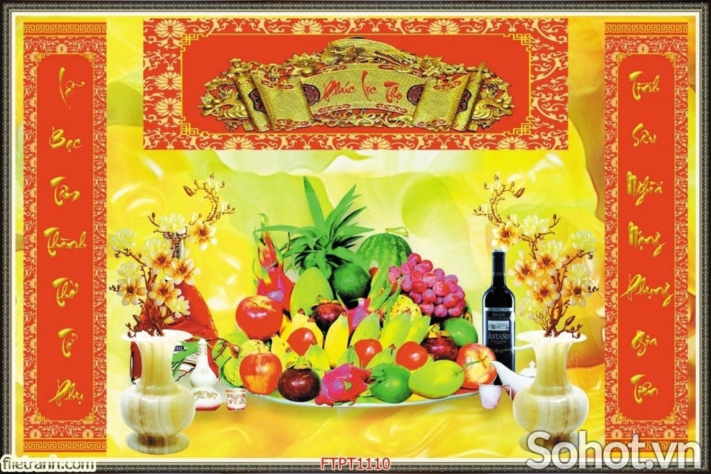 Phòng thờ gia tiên - tranh gạch men