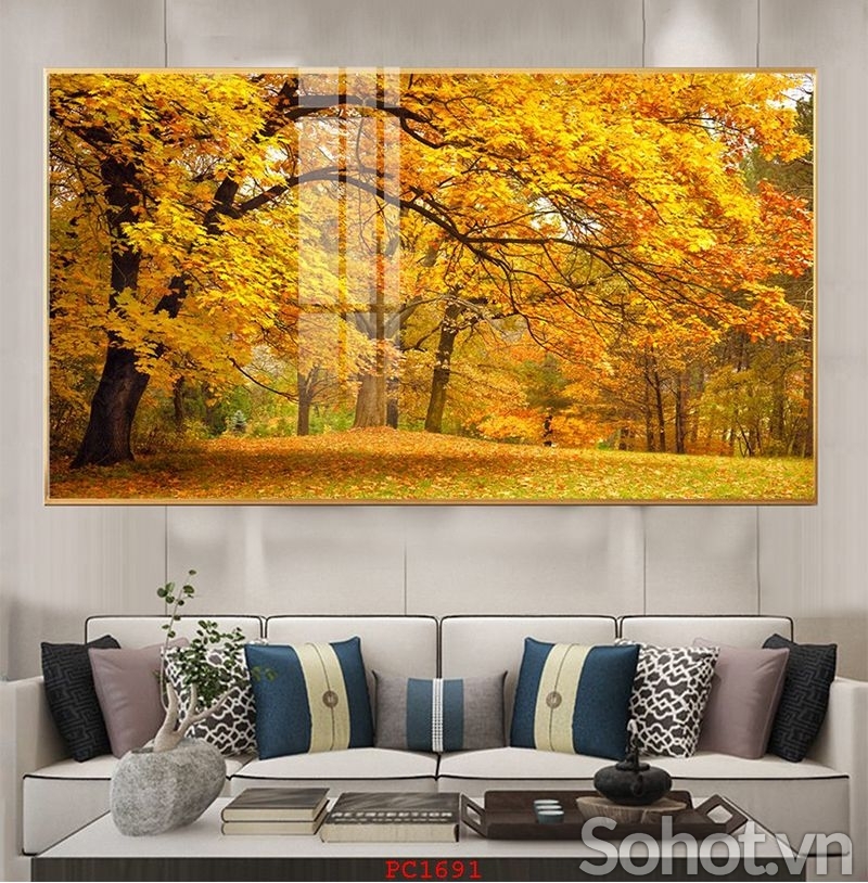 tranh gạch men phong cảnh lá vàng mùa thu