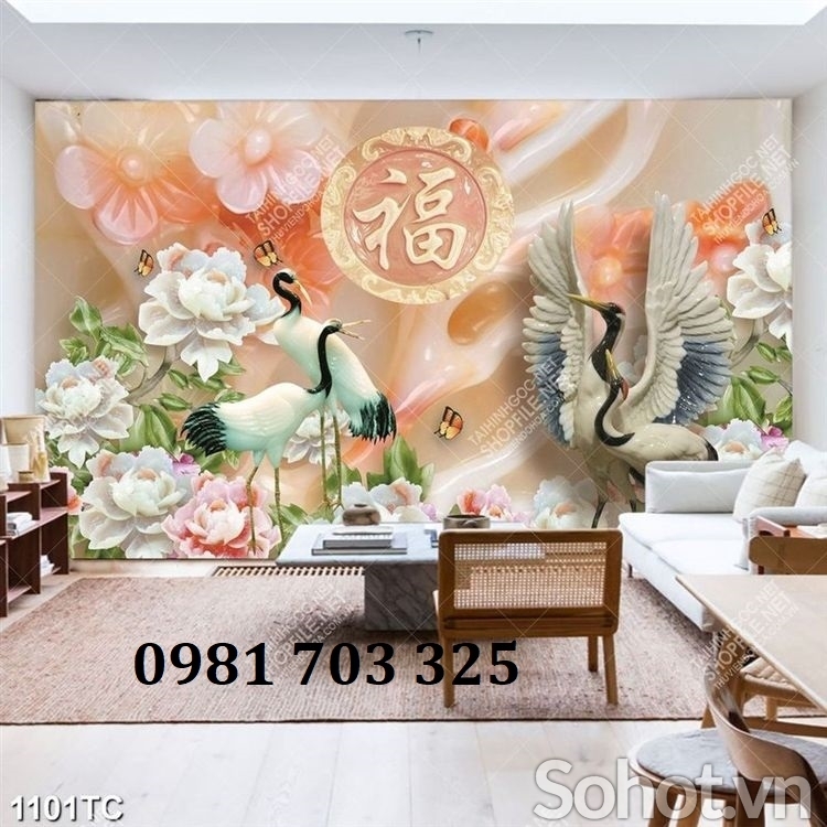 Tranh gạch men chim hạc phong thủy 3D