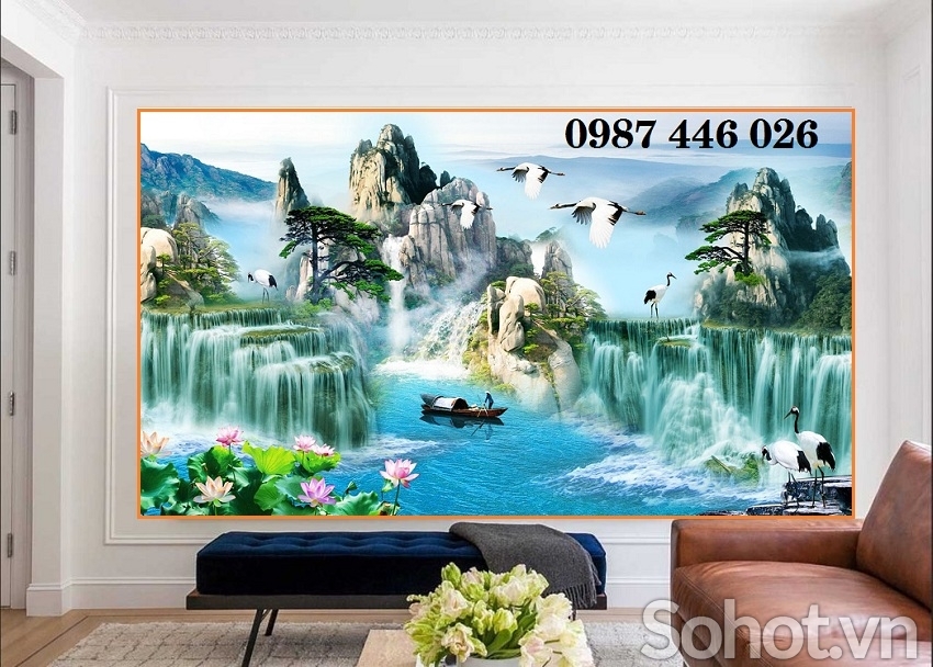 Gạch tranh thác nước sơn thủy hữu tình HP0783