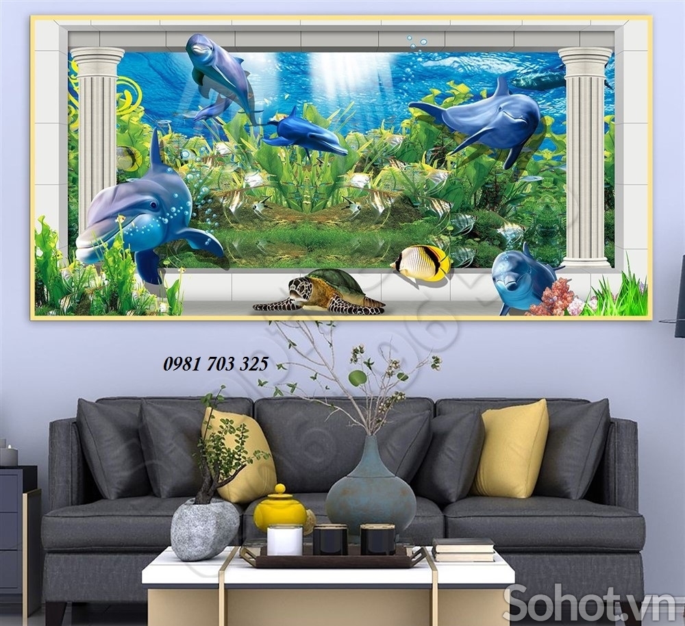 Tranh gạch 3D cá heo- gạch tranh trang trí