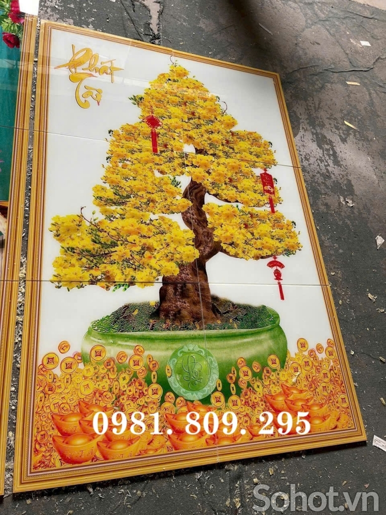 Gạch tranh trang trí 3d mai vàng