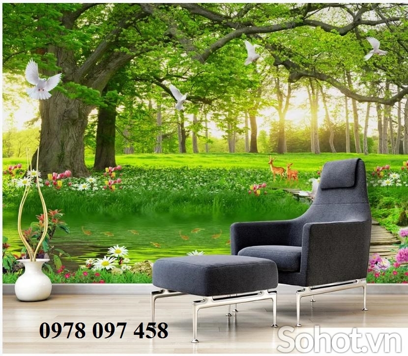 Gạch tranh phong cảnh phòng khách