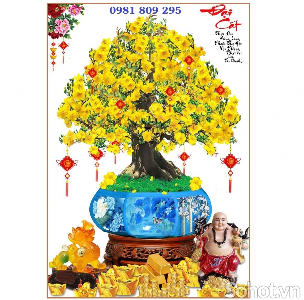 Tranh cây mai phúc lộc , gạch 3d ốp tường GP265