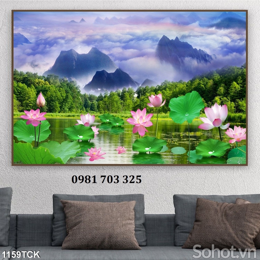 Tranh gạch đẹp 3D hoa sen