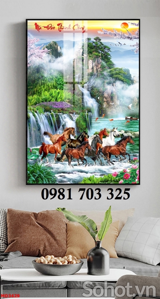 Tranh gạch phong thủy bát mã khổ đứng