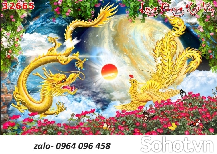 Tranh gạch 3d rồng phượng - HGFE3