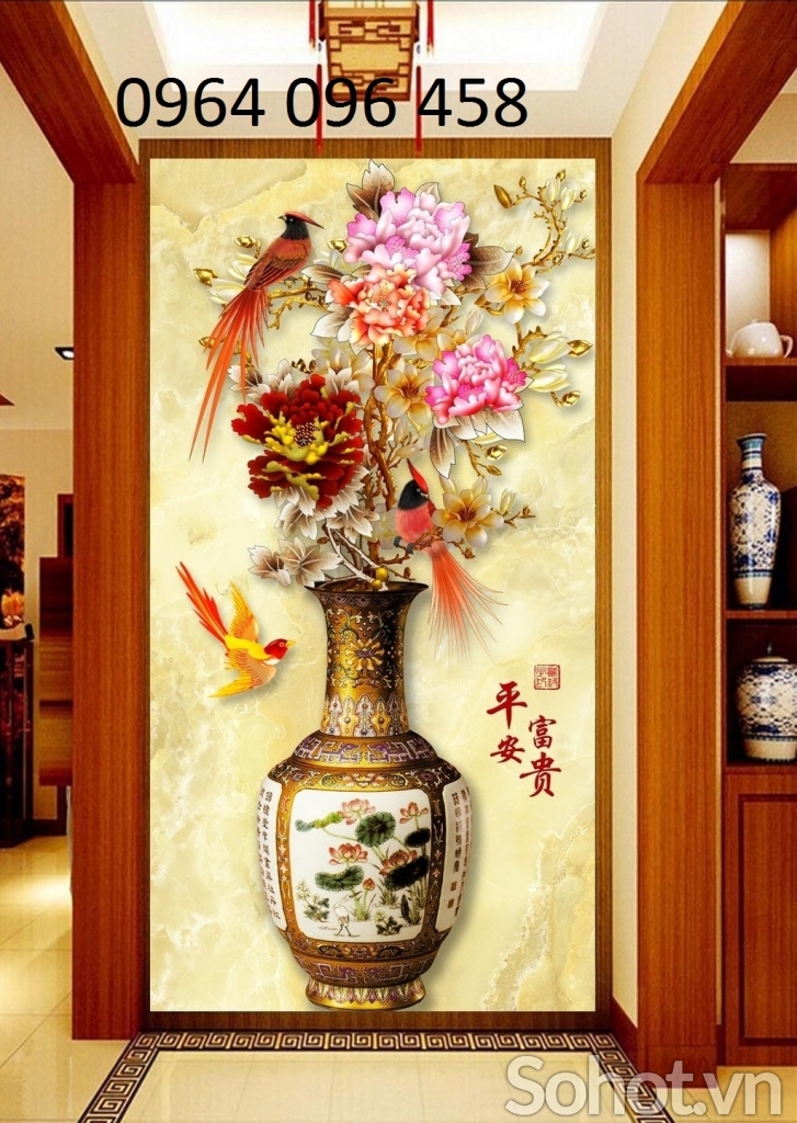 Tranh gạch 3d ốp tường tranh bình hoa - KBC18