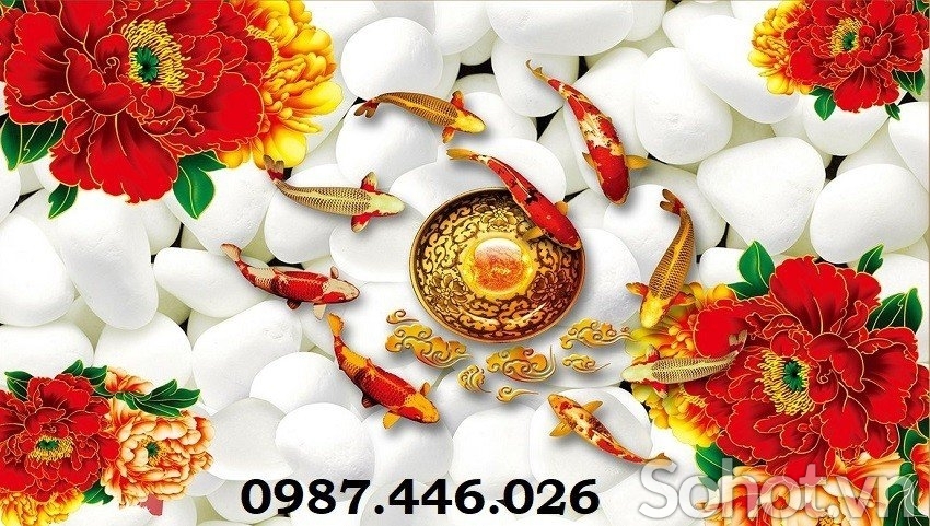Gạch tranh cá chép vàng