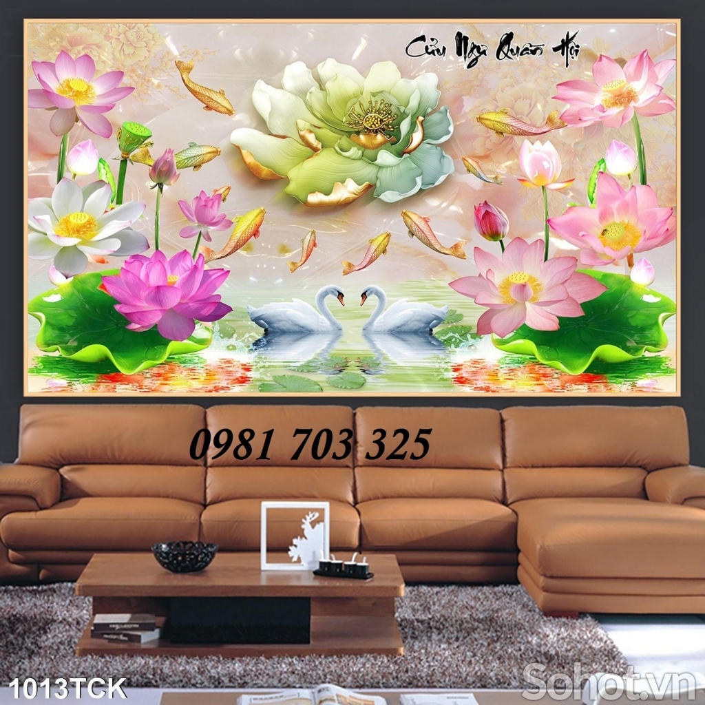 tranh hoa sen 3D- tranh gạch