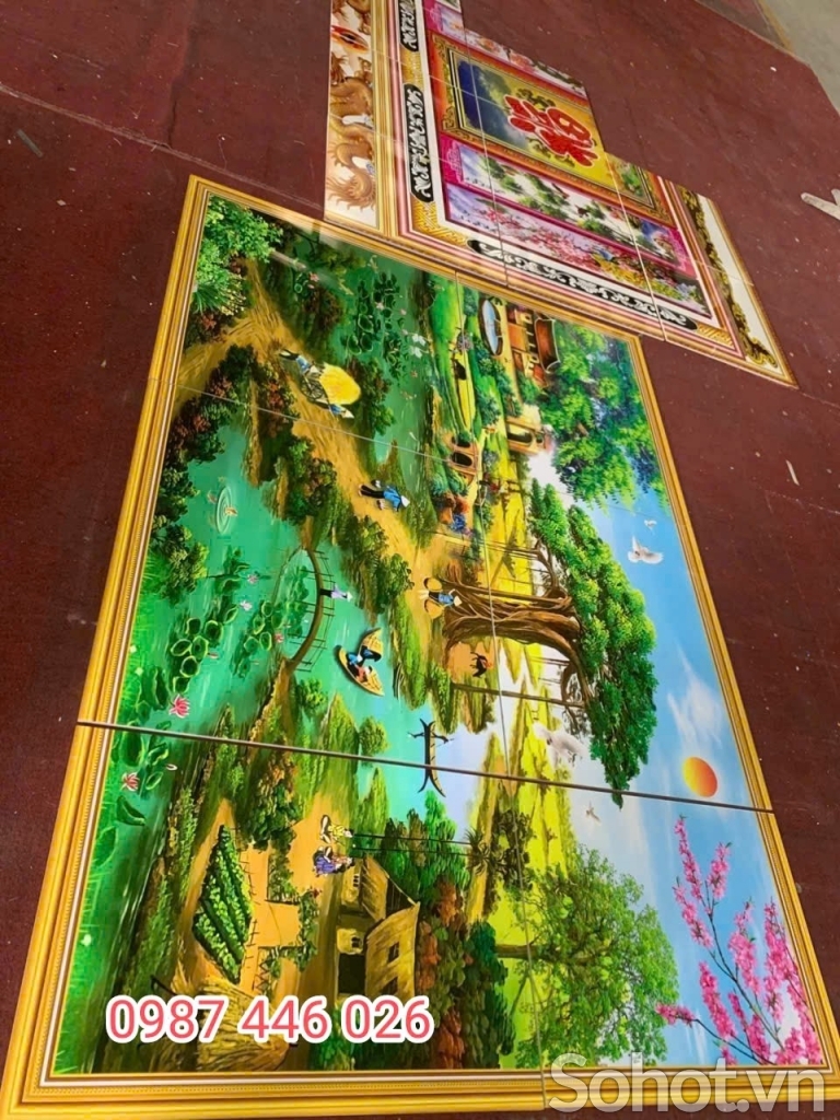 Gạch tranh phong cảnh làng quê
