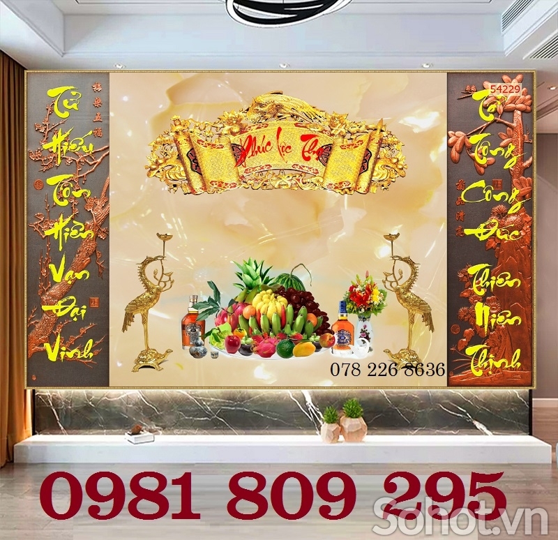Gạch tranh cao cấp phòng thờ 3d gia tiên