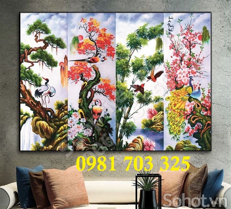 Gạch tranh 3d tứ quý sang trọng