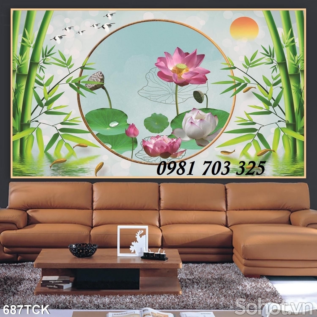 Gạch tranh hoa sen phong thủy 3D