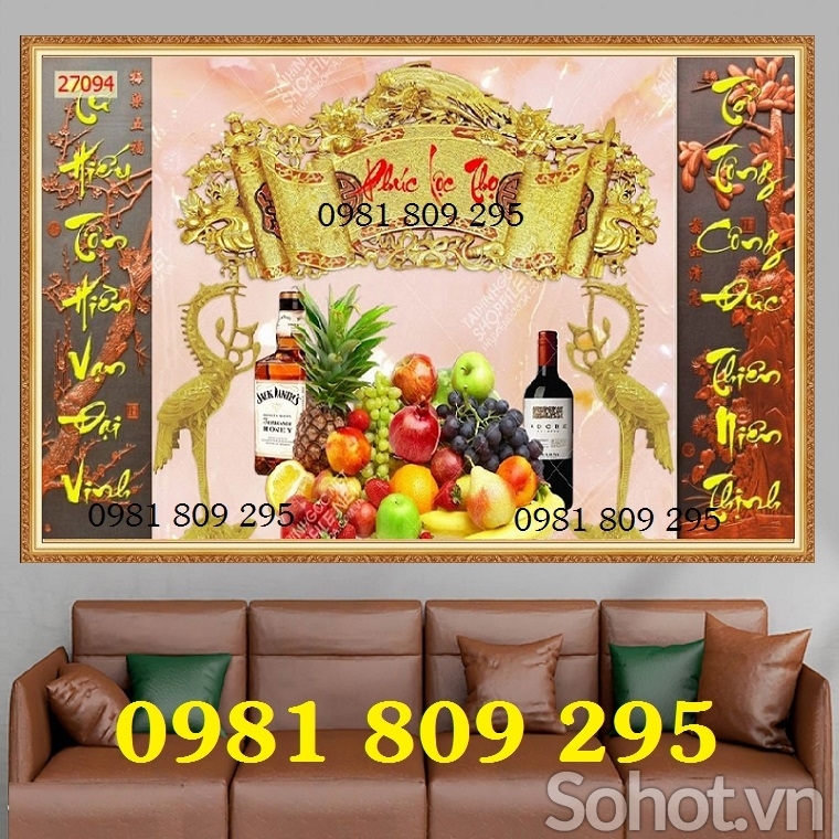 Tranh gạch ốp tường phòng thờ Phúc Lộc Thọ GP09