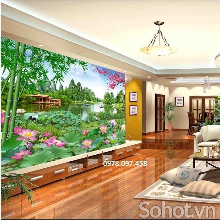 Tranh gạch men 3D - tranh hoa sen