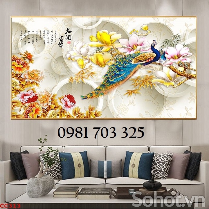 Gạch tranh chim công dán tường