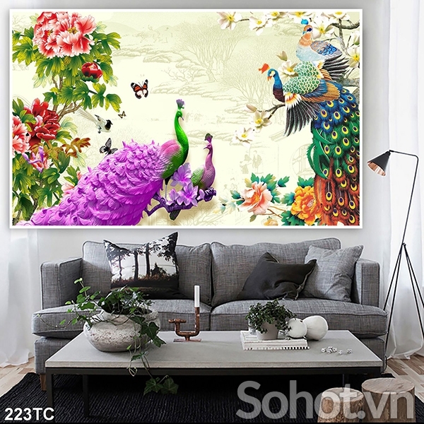 Gạch tranh chim công phong thủy