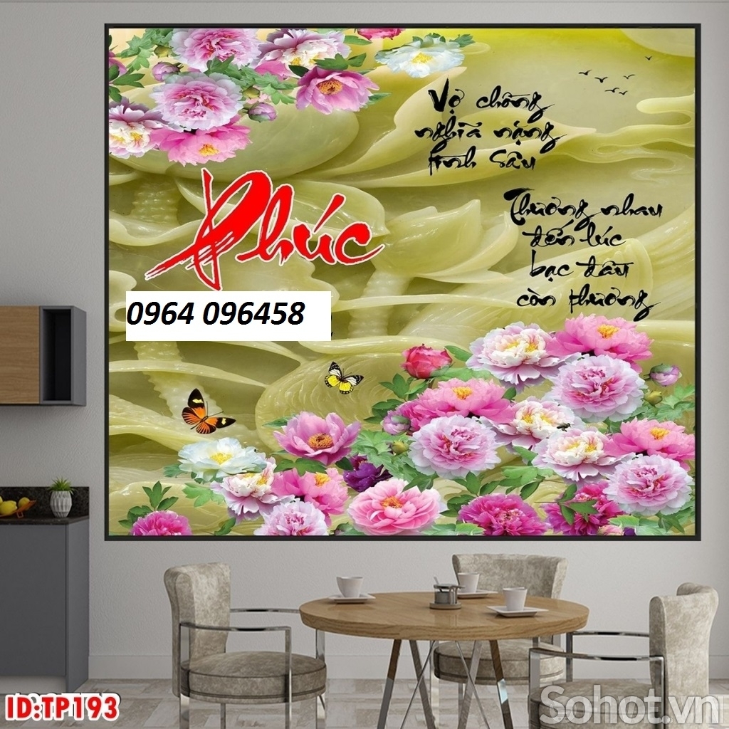 Tranh gạch ốp tường 3d hoa mẫu đơn - 433CCC