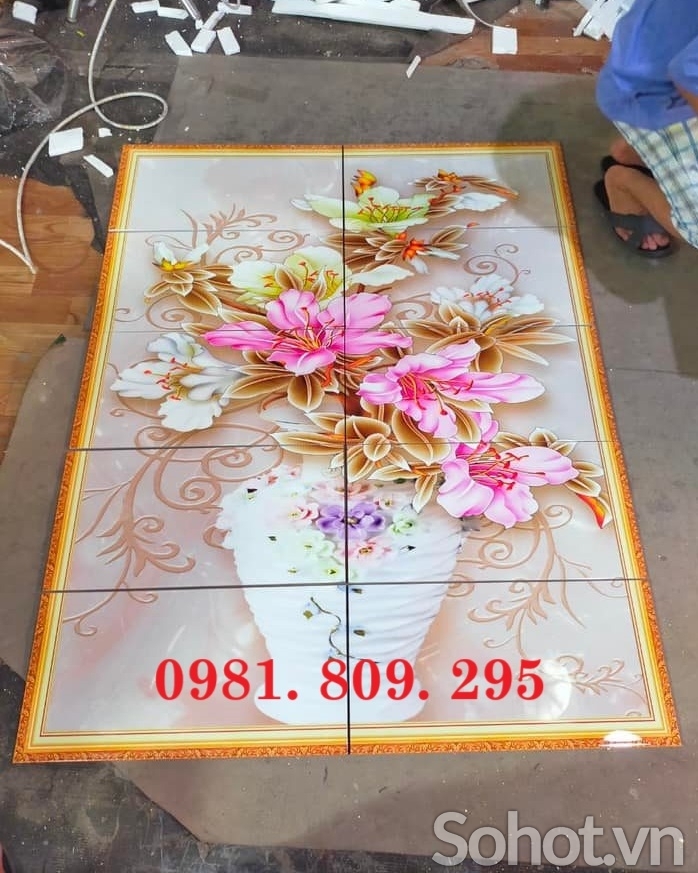 Gạch tranh 3d bình hoa cao cấp