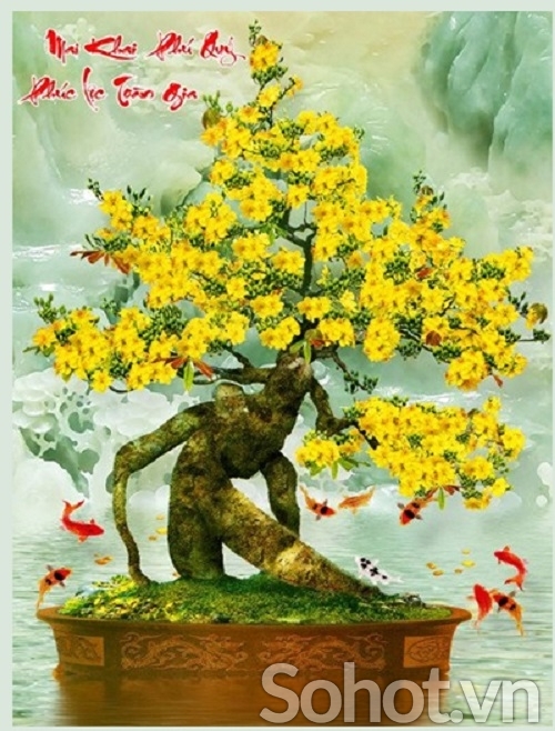 gạch tranh hoa mai vàng 3d - AM66