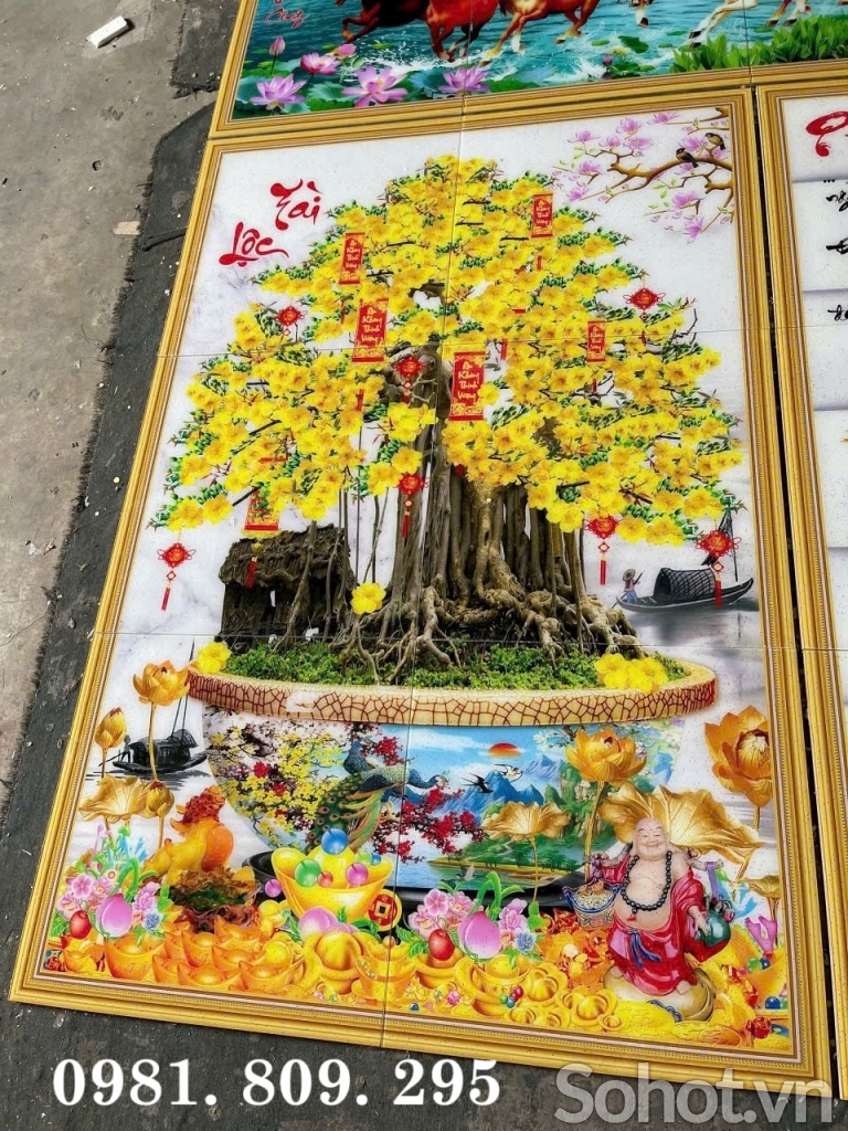 Tranh ốp tường 3d hoa mai , gạch tranh