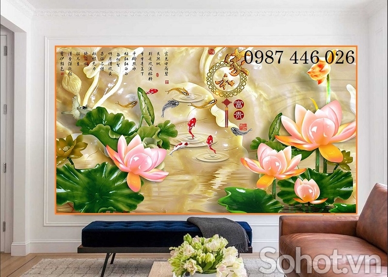 Tranh gạch men hoa sen 3d HP92422