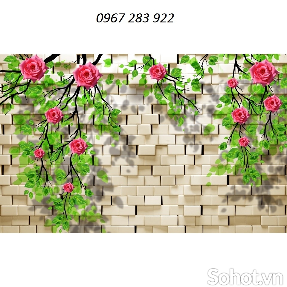 Tranh tường 3d gạch men hoa hồng đẹp
