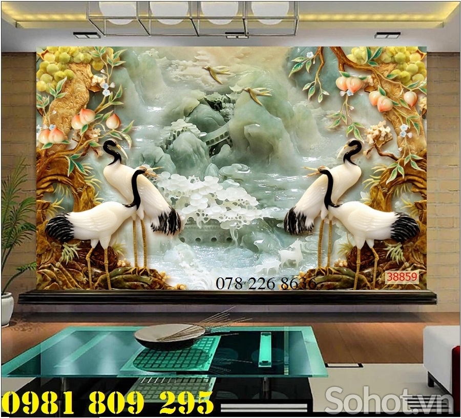 Gạch tranh 3d chim công hoa mẫu đơn -GA89