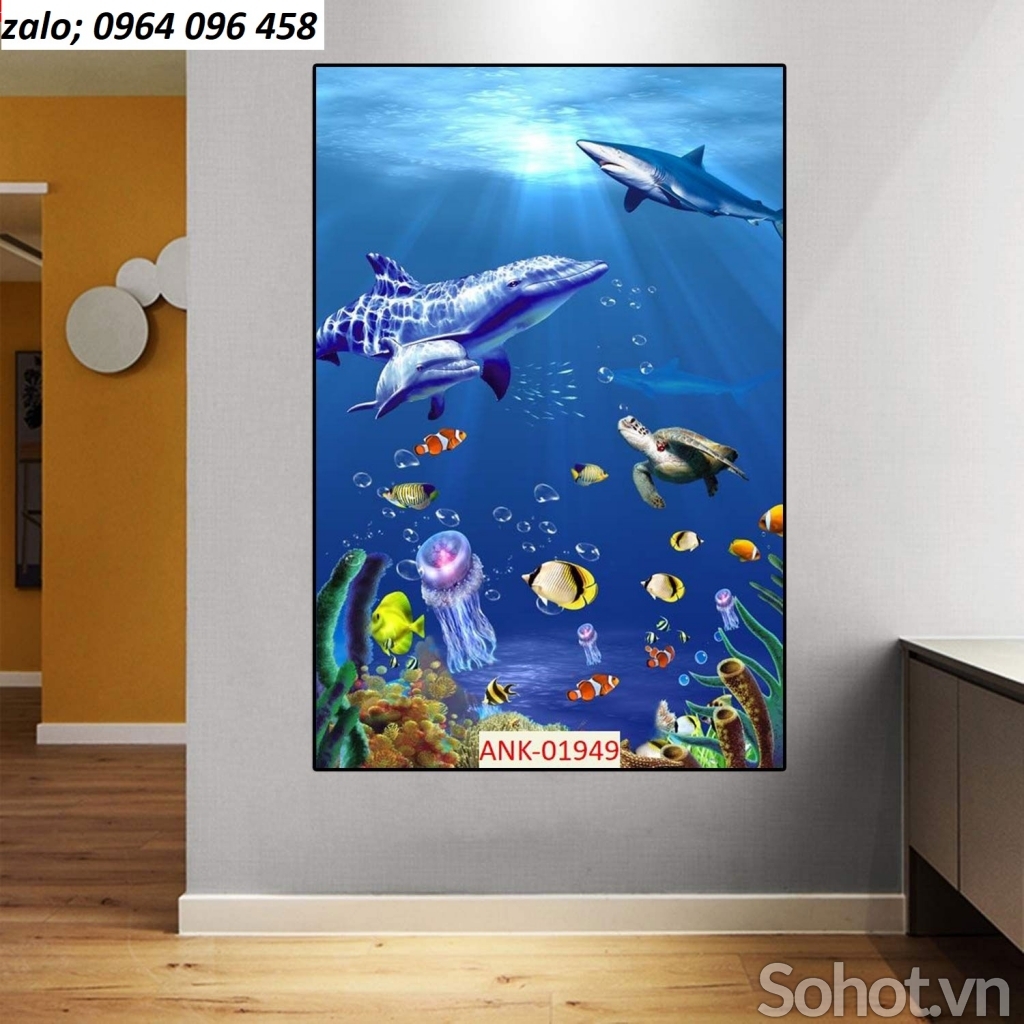 Tranh gạch 3d cá heo đại dương - 555XP