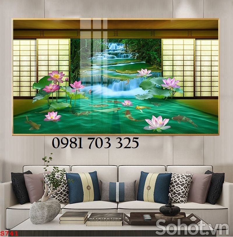 Tranh hoa sen , gạch men 3D trang trí tường