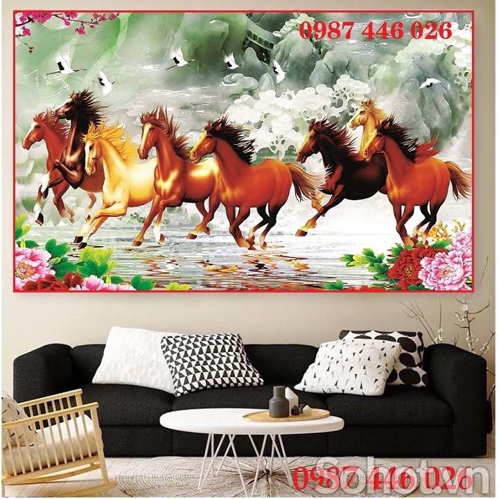 Gạch tranh ngựa, tranh bát mã 3d HP8643