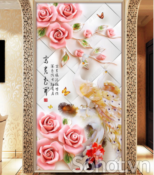 gạch ốp tường hoa hồng 3d