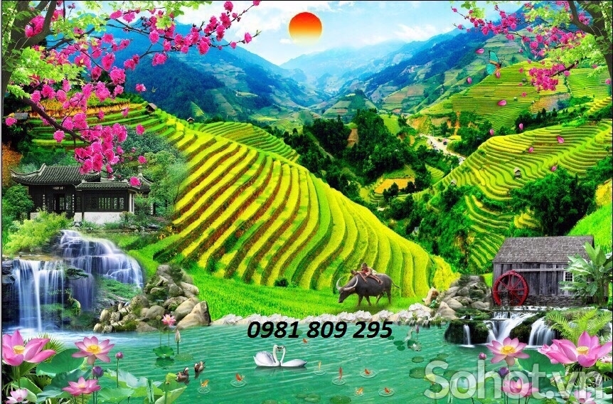tranh phong cảnh 3d làng quê