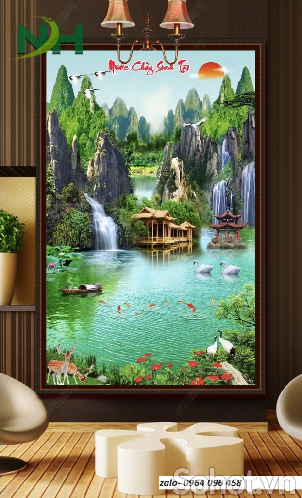 Tranh gạch 3d ốp tường phong cảnh khổ đứng - XCX433