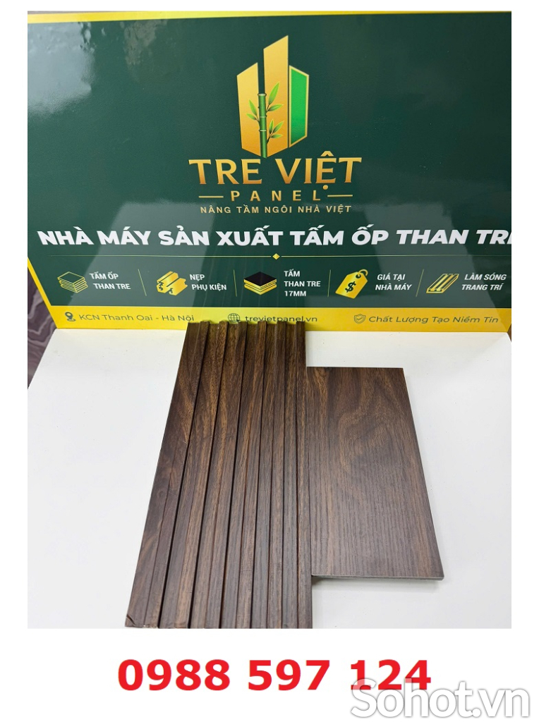 Tấm ốp than tre vân gỗ kèm lam sóng