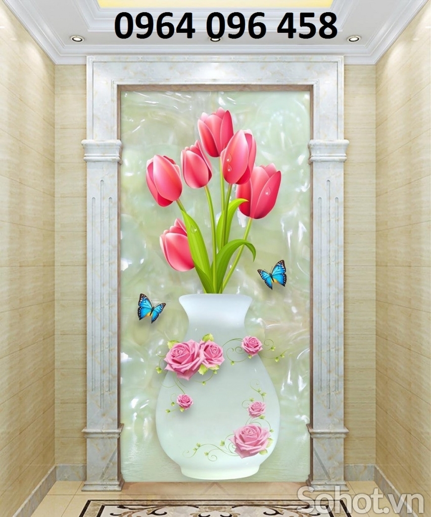 Tranh gạch bình hoa 3d - gạch tranh 3d bình hoa - 987CBV