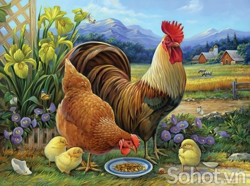 Tranh con gà 3d - tranh gạch 3d con gà - 655CV